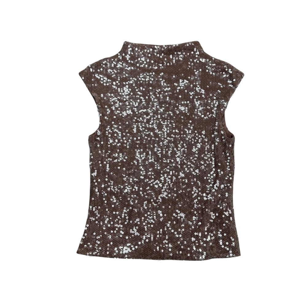 Elodie Womens Mauve Silver Sequin Mock Neck Sleeveless Cap Sleeve Top Small - Picture 1 of 7